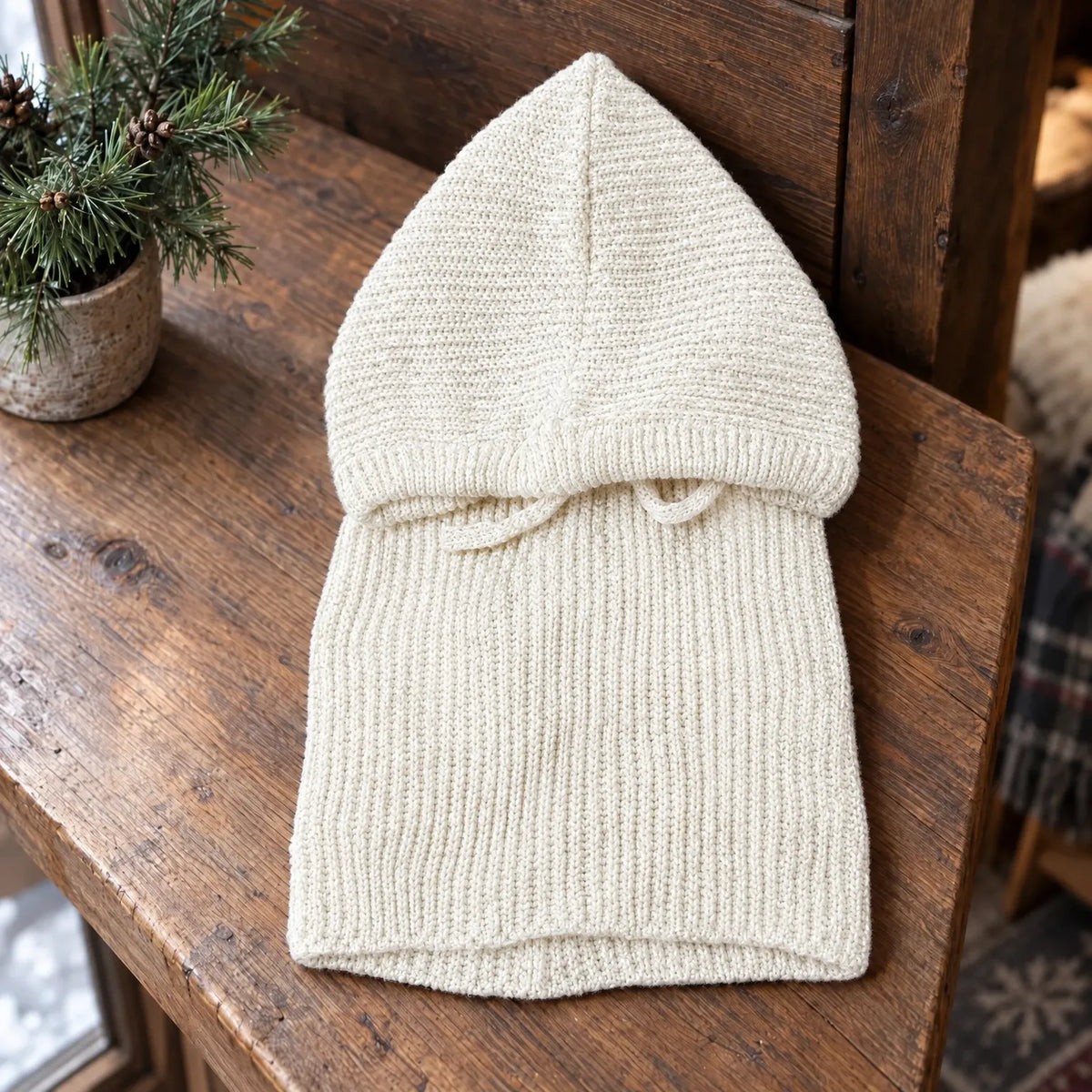 Ribbed Knit Hooded Balaclava Hat
