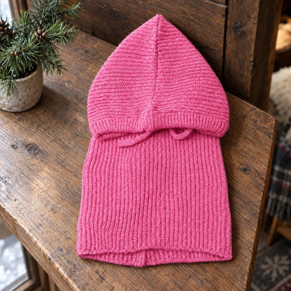 Ribbed Knit Hooded Balaclava Hat
