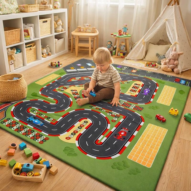 Road Print Polyester Kids Play Mat for Modern Room Decor | Belvian