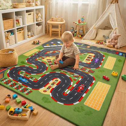 Road Print Polyester Kids Play Mat for Modern Room Decor | Belvian