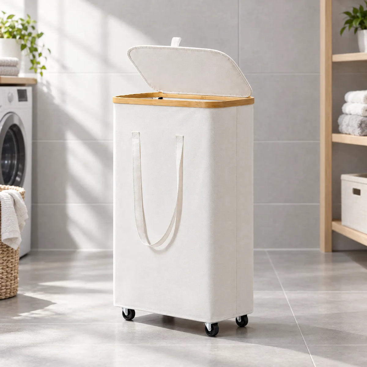 Rolling Rectangular Fabric Laundry Basket