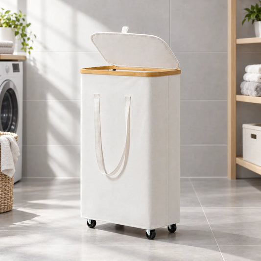 Rolling Rectangular Fabric Laundry Basket