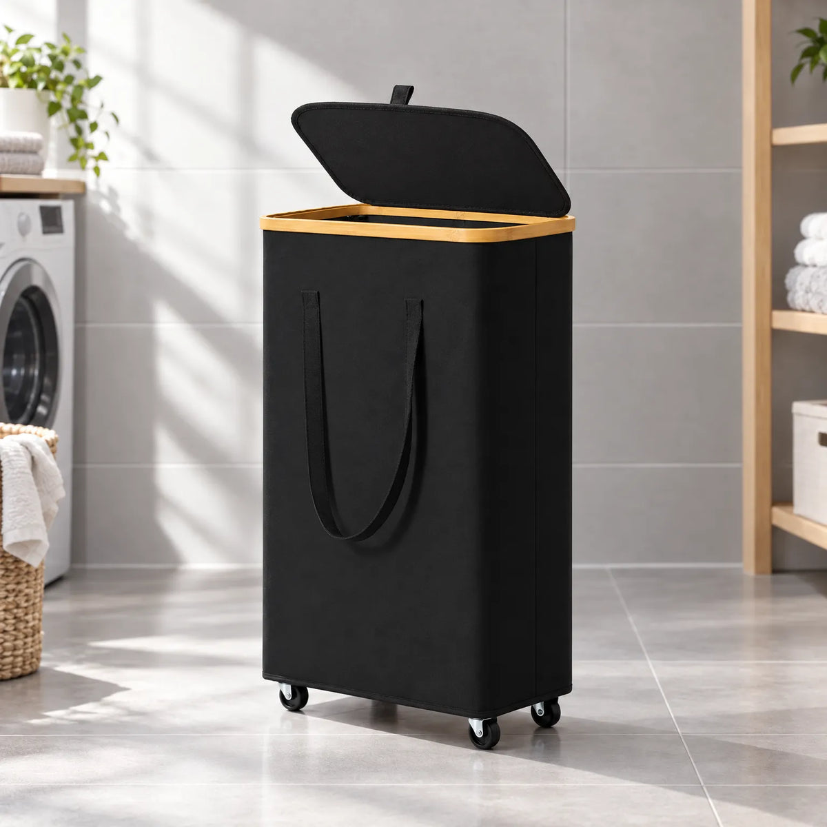 Rolling Rectangular Fabric Laundry Basket