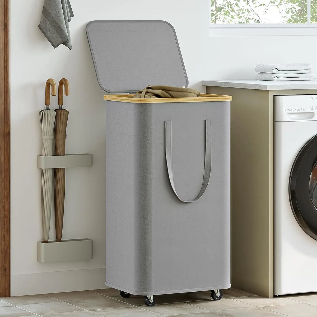Rolling Rectangular Fabric Laundry Basket