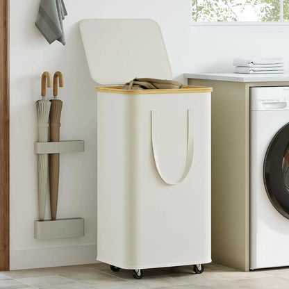 Rolling Rectangular Fabric Laundry Basket