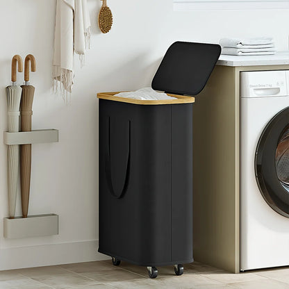 Rolling Rectangular Fabric Laundry Basket