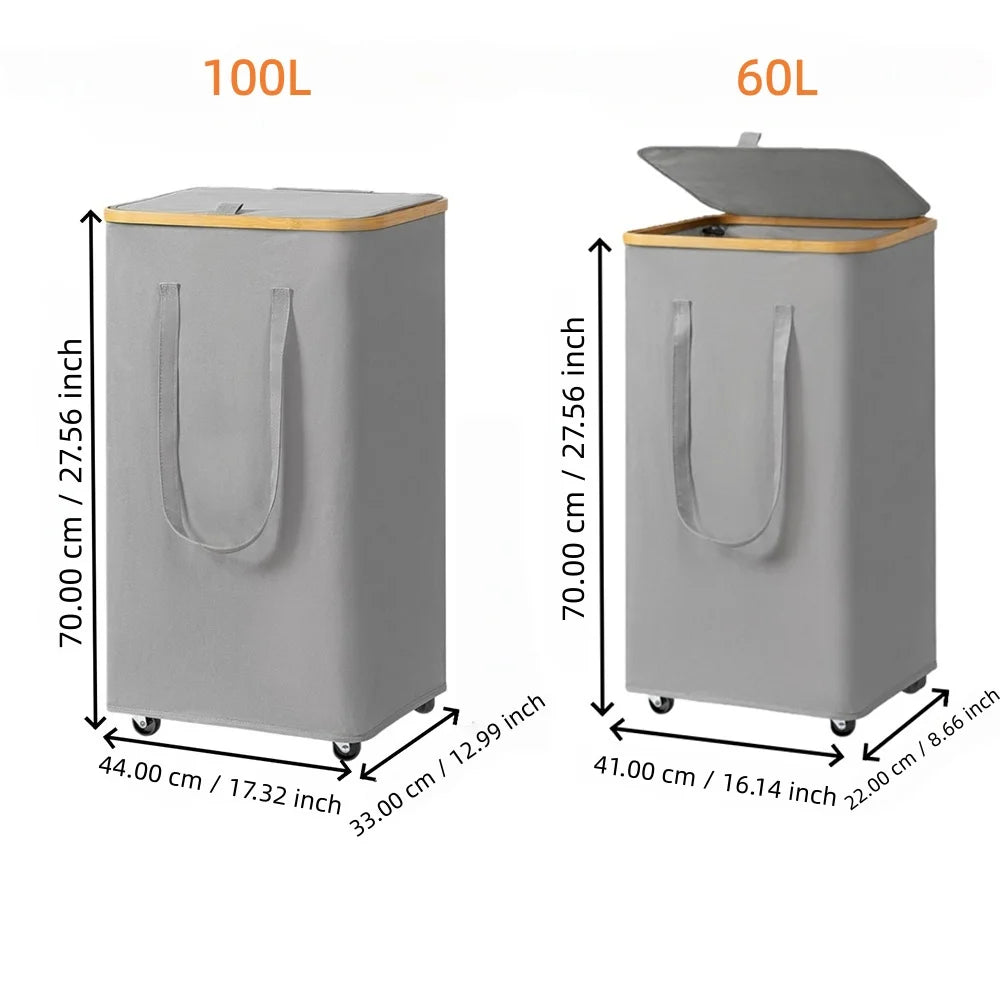 Rolling Rectangular Fabric Laundry Basket