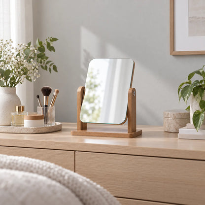 Rotating Vanity Mirror with Wooden Stand
