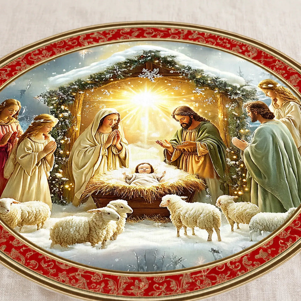 Round Holiday Nativity Scene Tablecloth