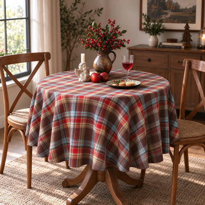 Round Holiday Plaid Dining Tablecloth