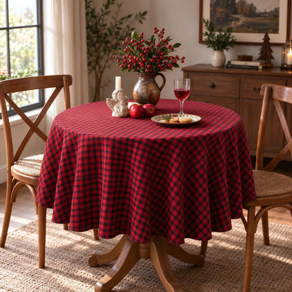 Round Holiday Plaid Dining Tablecloth