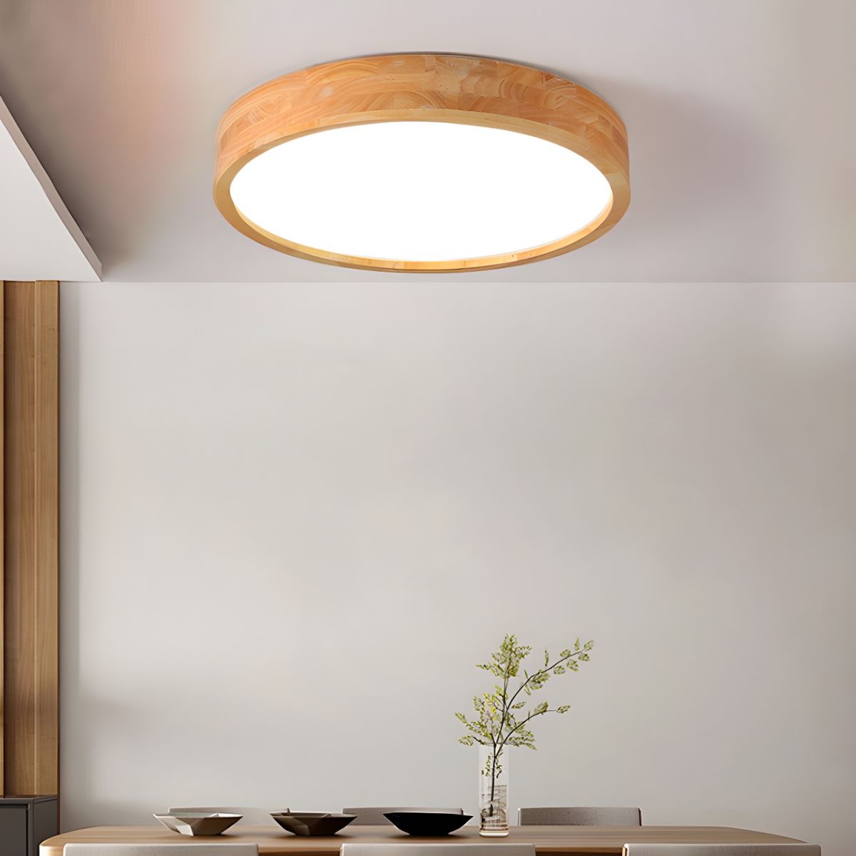 Round Wood LED Flush Ceiling Light Nordic Style | Pavrix