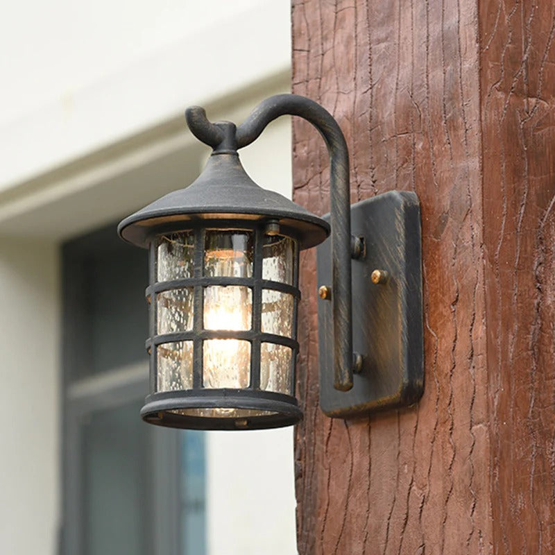 Rustic Seeded Glass Outdoor Wall Mount Lantern | Bronzia
