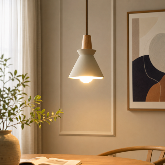 Scandinavian Concrete Cone Pendant Light with Wood Detail | Auvrico