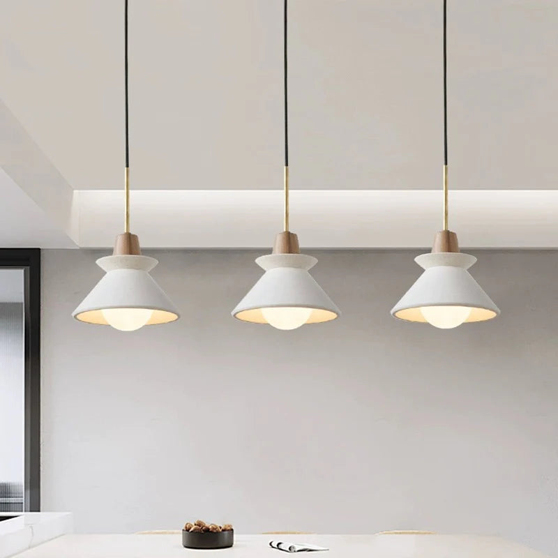 Scandinavian Concrete Cone Pendant Light with Wood Detail | Auvrico