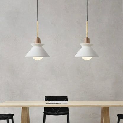 Scandinavian Concrete Cone Pendant Light with Wood Detail | Auvrico
