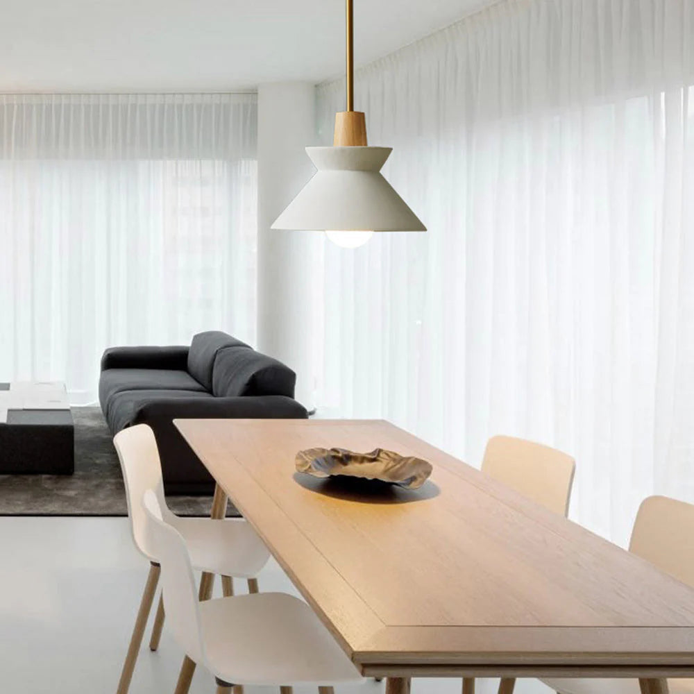 Scandinavian Concrete Cone Pendant Light with Wood Detail | Auvrico