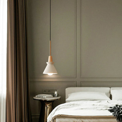 Scandinavian Concrete Cone Pendant Light with Wood Detail | Auvrico