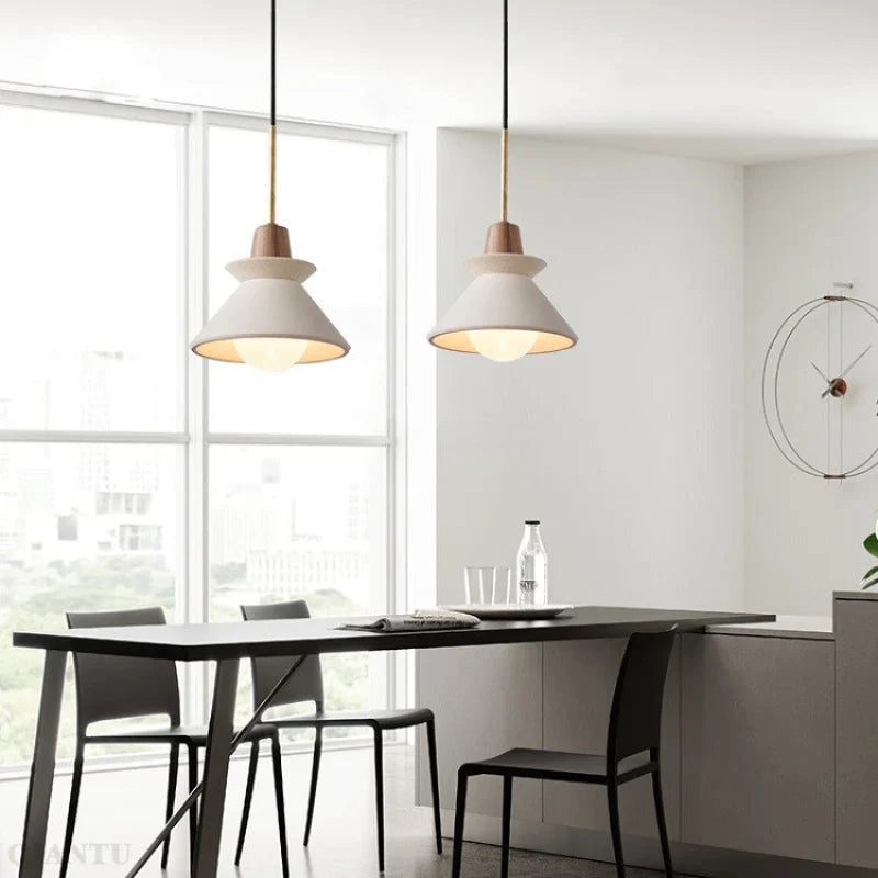 Scandinavian Concrete Cone Pendant Light with Wood Detail | Auvrico