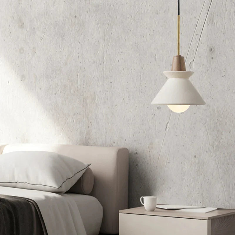 Scandinavian Concrete Cone Pendant Light with Wood Detail | Auvrico