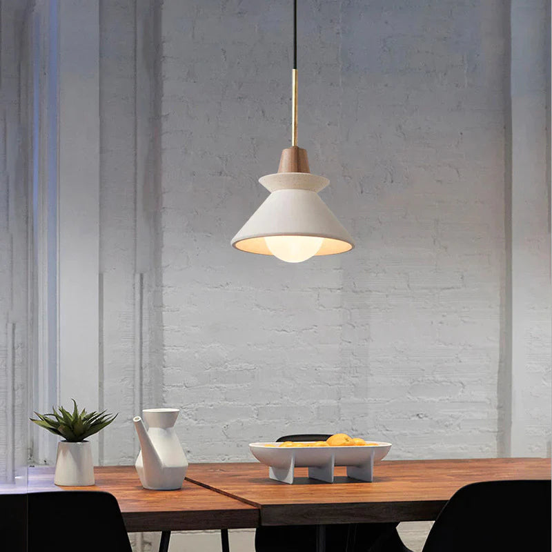 Scandinavian Concrete Cone Pendant Light with Wood Detail | Auvrico