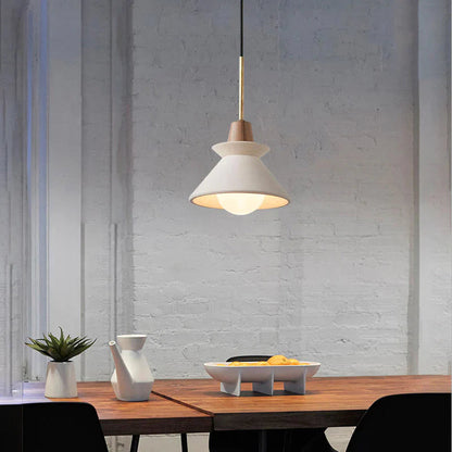 Scandinavian Concrete Cone Pendant Light with Wood Detail | Auvrico