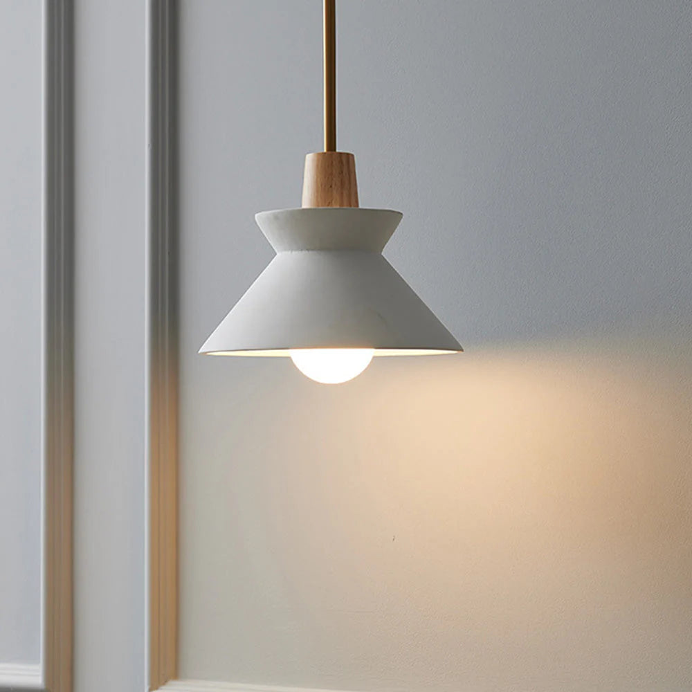 Scandinavian Concrete Cone Pendant Light with Wood Detail | Auvrico