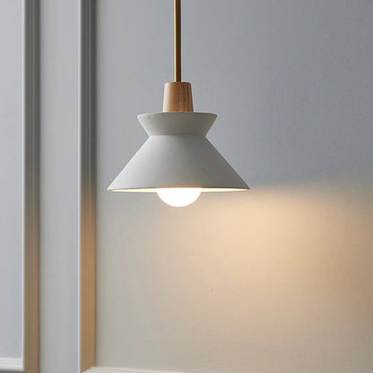 Scandinavian Concrete Cone Pendant Light with Wood Detail | Auvrico
