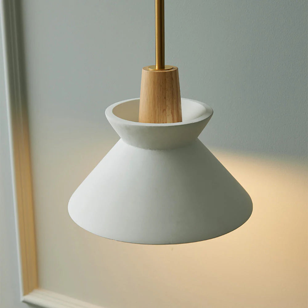 Scandinavian Concrete Cone Pendant Light with Wood Detail | Auvrico