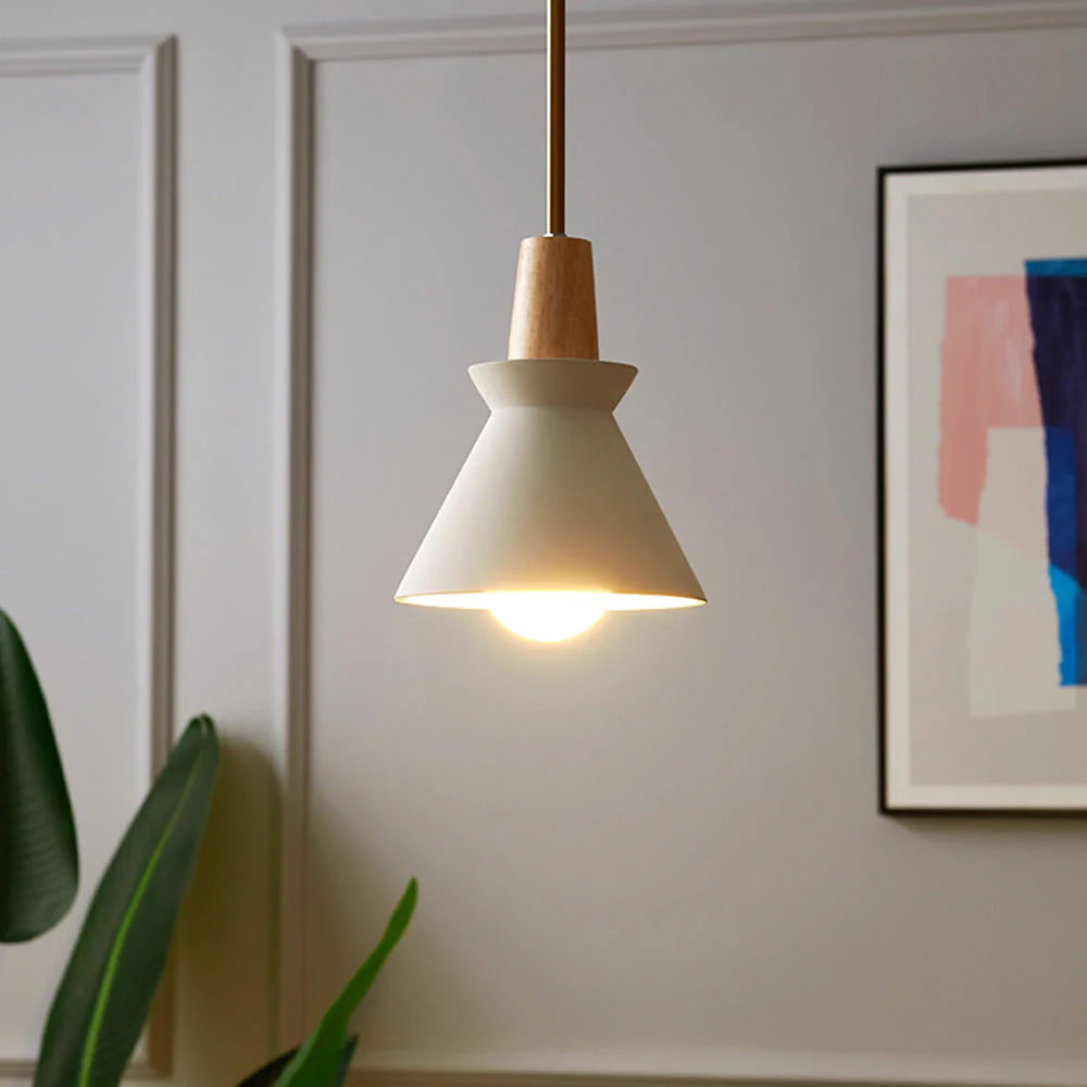 Scandinavian Concrete Cone Pendant Light with Wood Detail | Auvrico