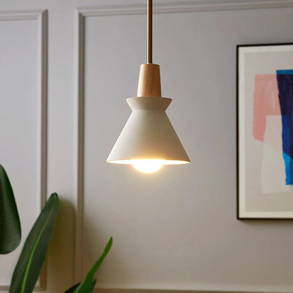 Scandinavian Concrete Cone Pendant Light with Wood Detail | Auvrico