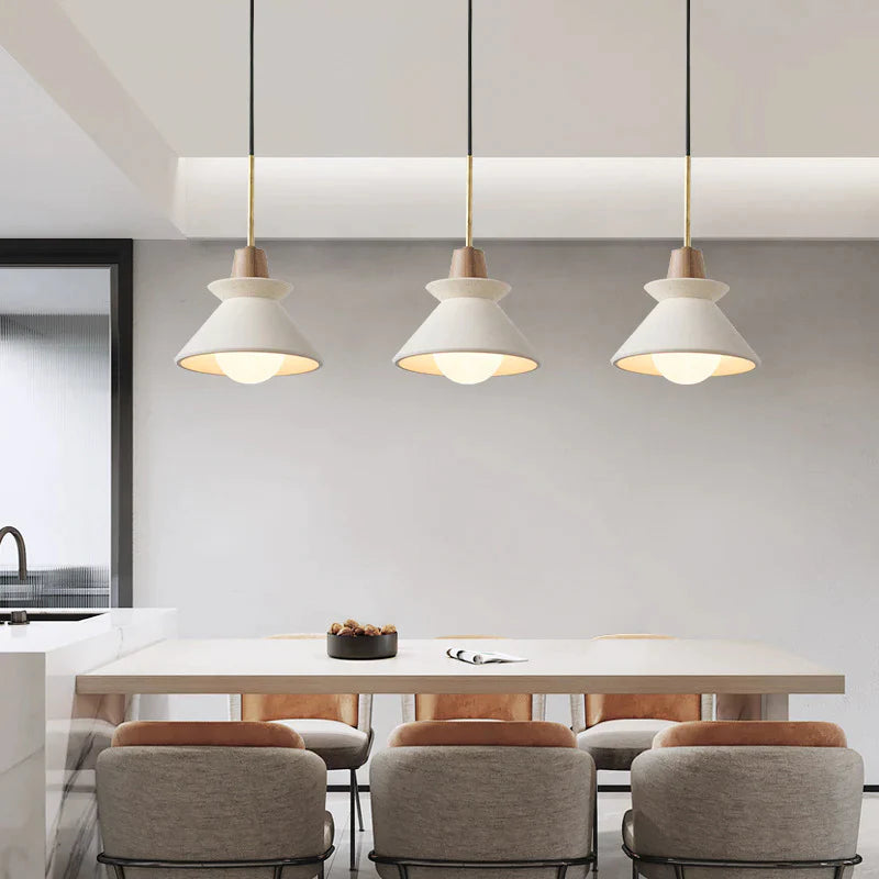 Scandinavian Concrete Cone Pendant Light with Wood Detail | Auvrico
