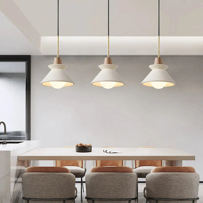 Scandinavian Concrete Cone Pendant Light with Wood Detail | Auvrico