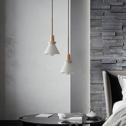 Scandinavian Concrete Cone Pendant Light with Wood Detail | Auvrico