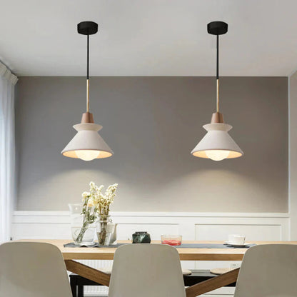 Scandinavian Concrete Cone Pendant Light with Wood Detail | Auvrico