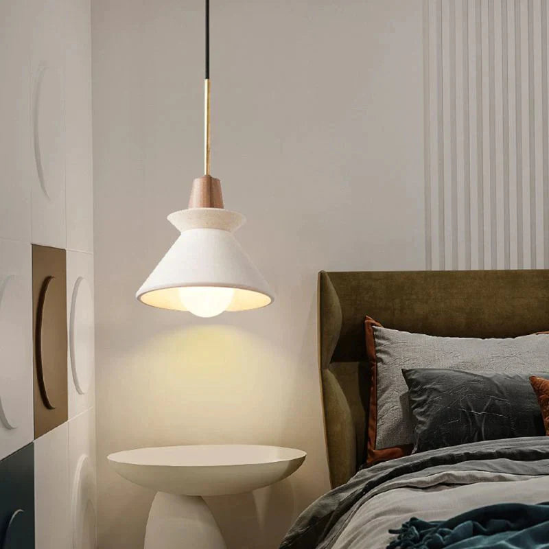 Scandinavian Concrete Cone Pendant Light with Wood Detail | Auvrico