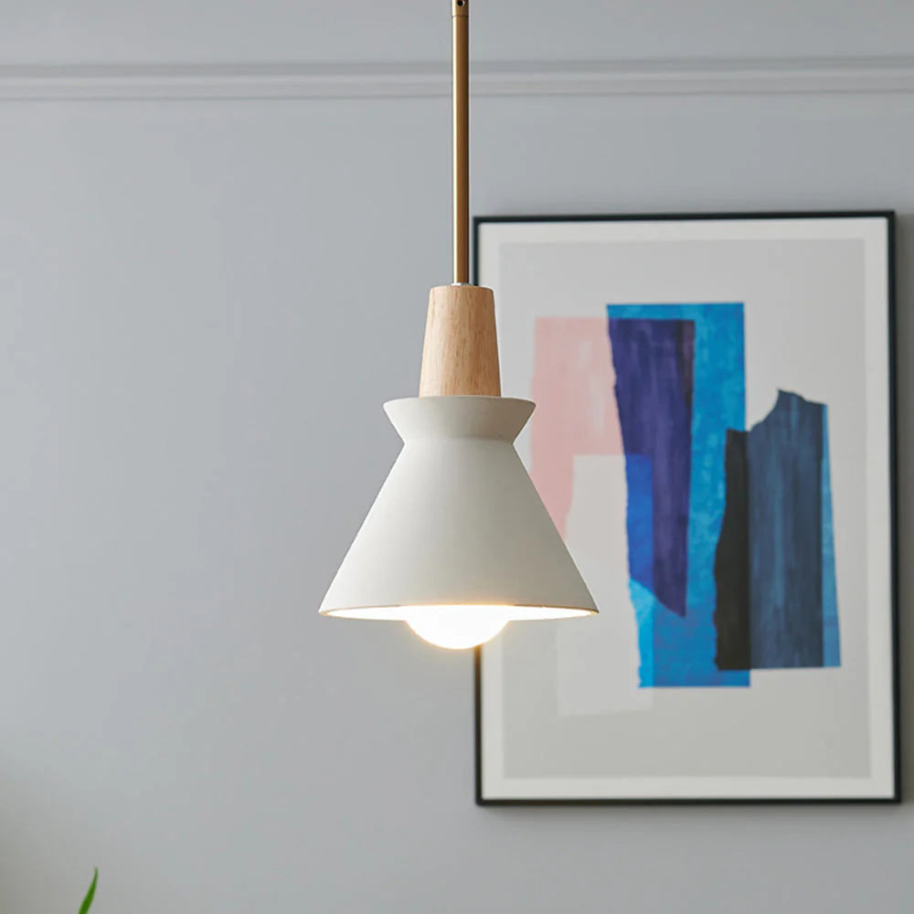 Scandinavian Concrete Cone Pendant Light with Wood Detail | Auvrico