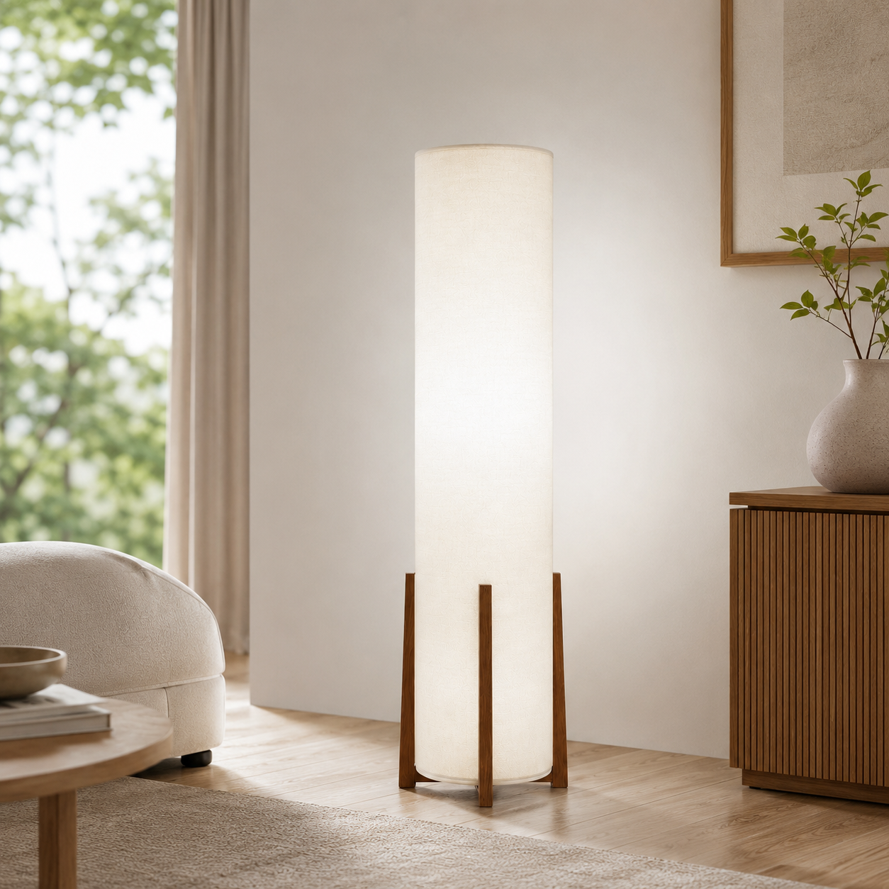 Scandinavian Fabric Shade Floor Lamp With LED Light | Norvica