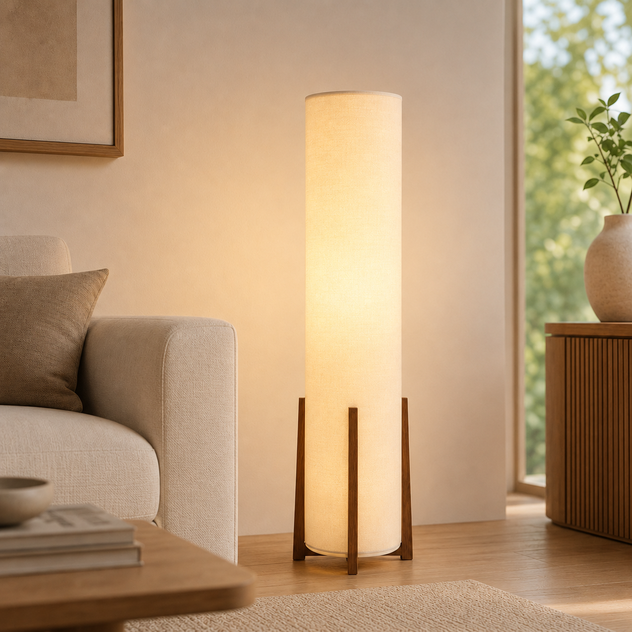 Scandinavian Fabric Shade Floor Lamp With LED Light | Norvica