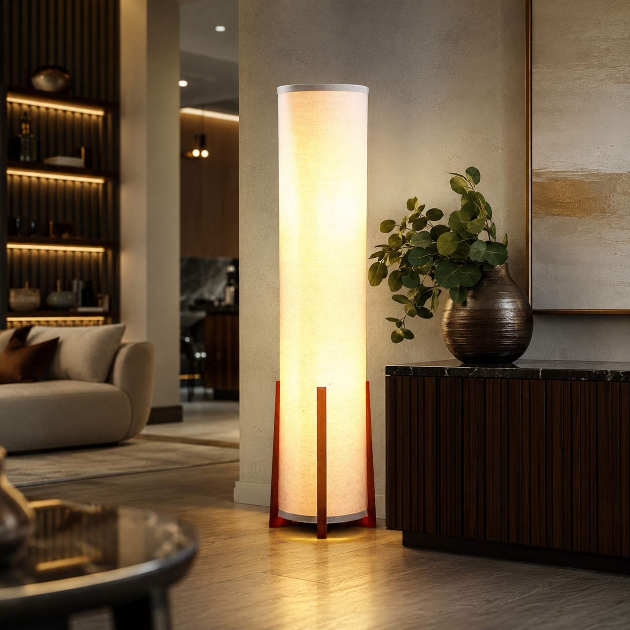Scandinavian Floor Lamp With Fabric Shade Indoor Lighting | Olvrix