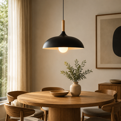 Scandinavian Oak Metal Pendant Light with Minimalist Design | Nexvaro