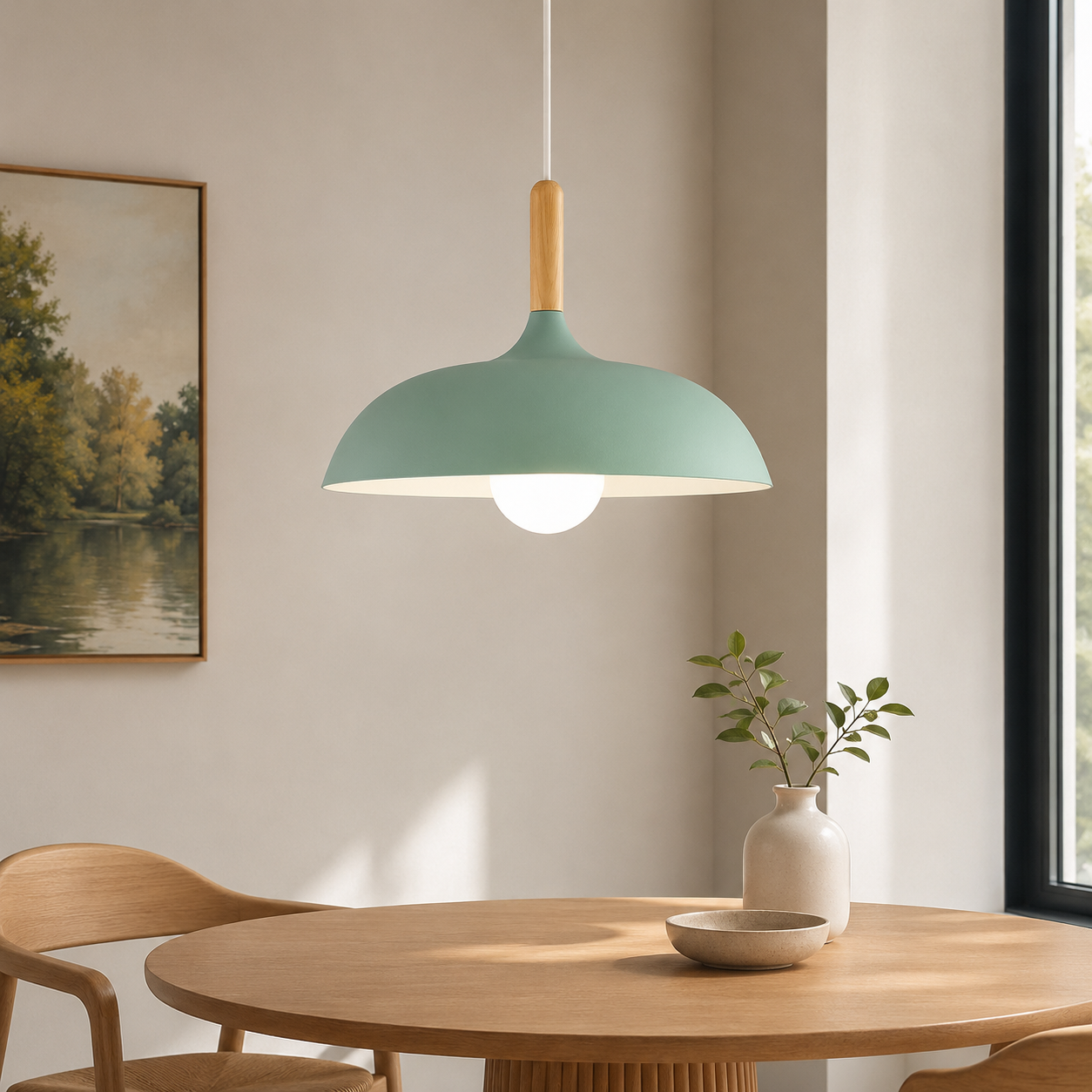 Scandinavian Oak Metal Pendant Light with Minimalist Design | Nexvaro