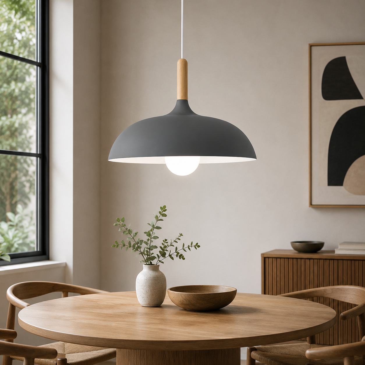 Scandinavian Oak Metal Pendant Light with Minimalist Design | Nexvaro