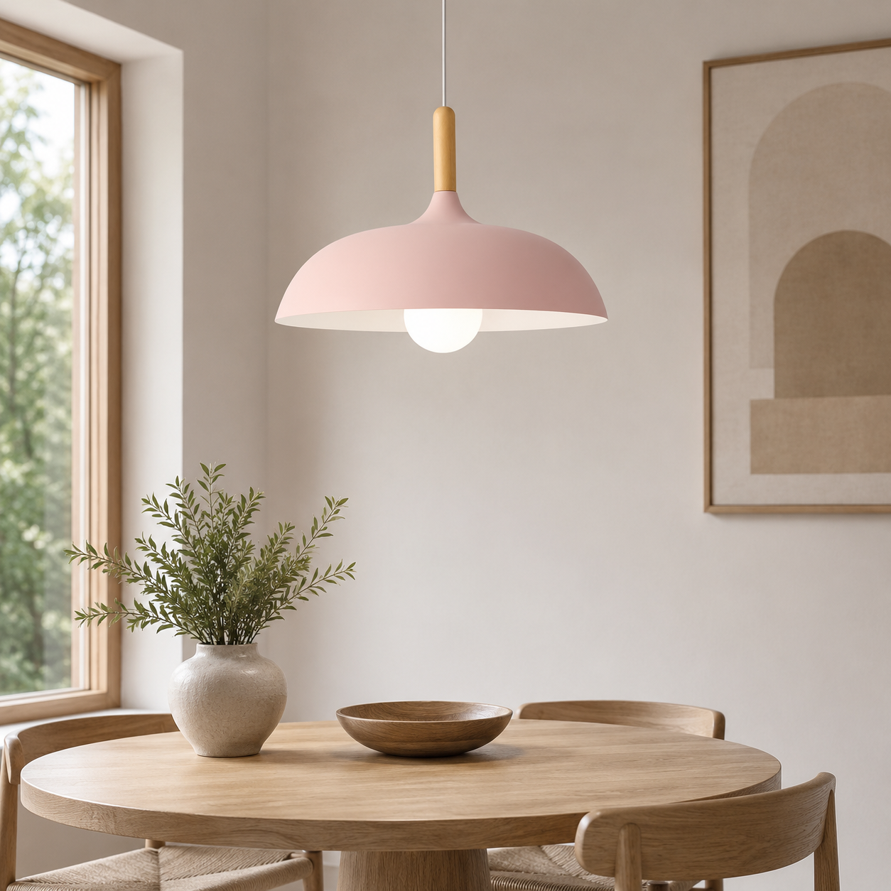 Scandinavian Oak Metal Pendant Light with Minimalist Design | Nexvaro