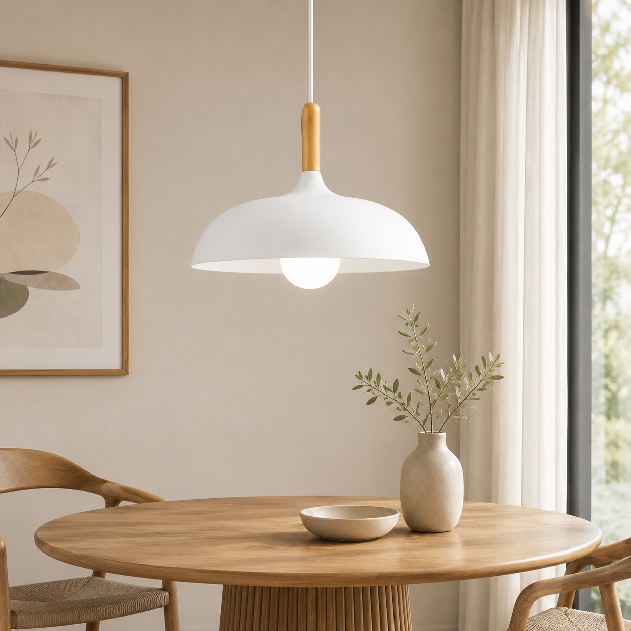 Scandinavian Oak Metal Pendant Light with Minimalist Design | Nexvaro