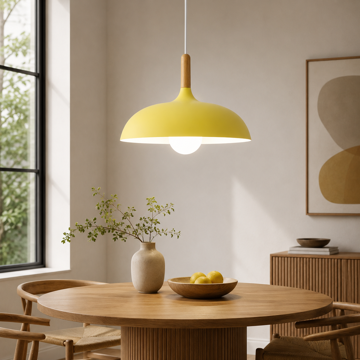 Scandinavian Oak Metal Pendant Light with Minimalist Design | Nexvaro