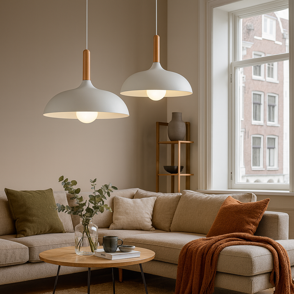 Scandinavian Oak Metal Pendant Light with Minimalist Design | Nexvaro