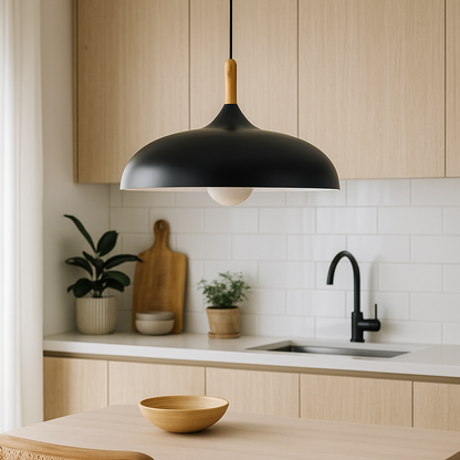 Scandinavian Oak Metal Pendant Light with Minimalist Design | Nexvaro