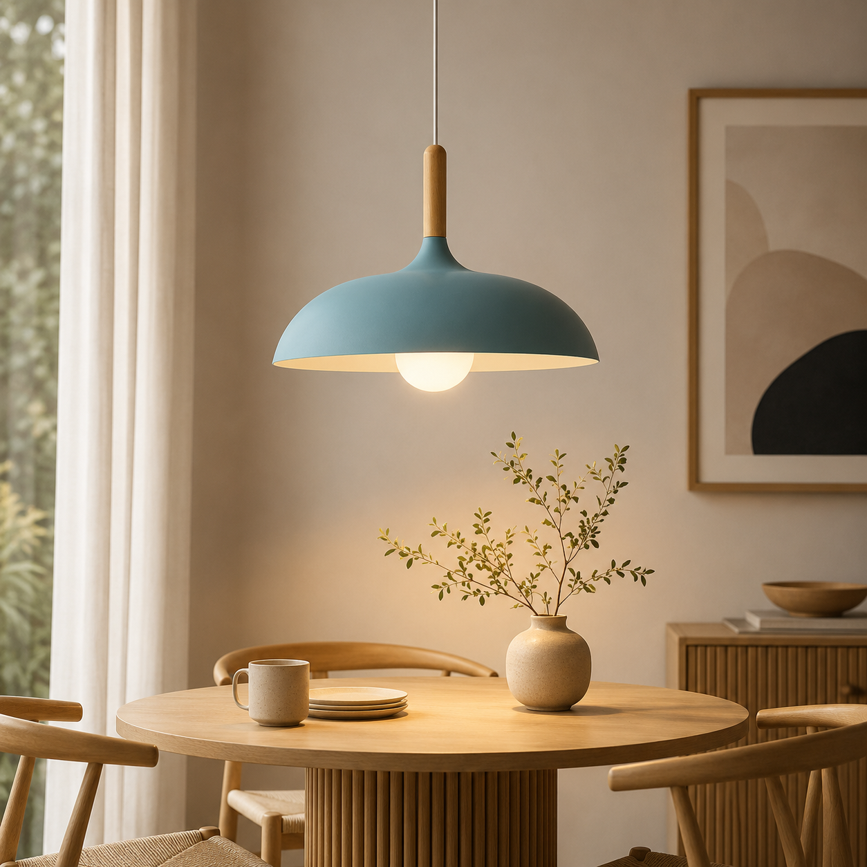 Scandinavian Oak Metal Pendant Light with Minimalist Design | Nexvaro