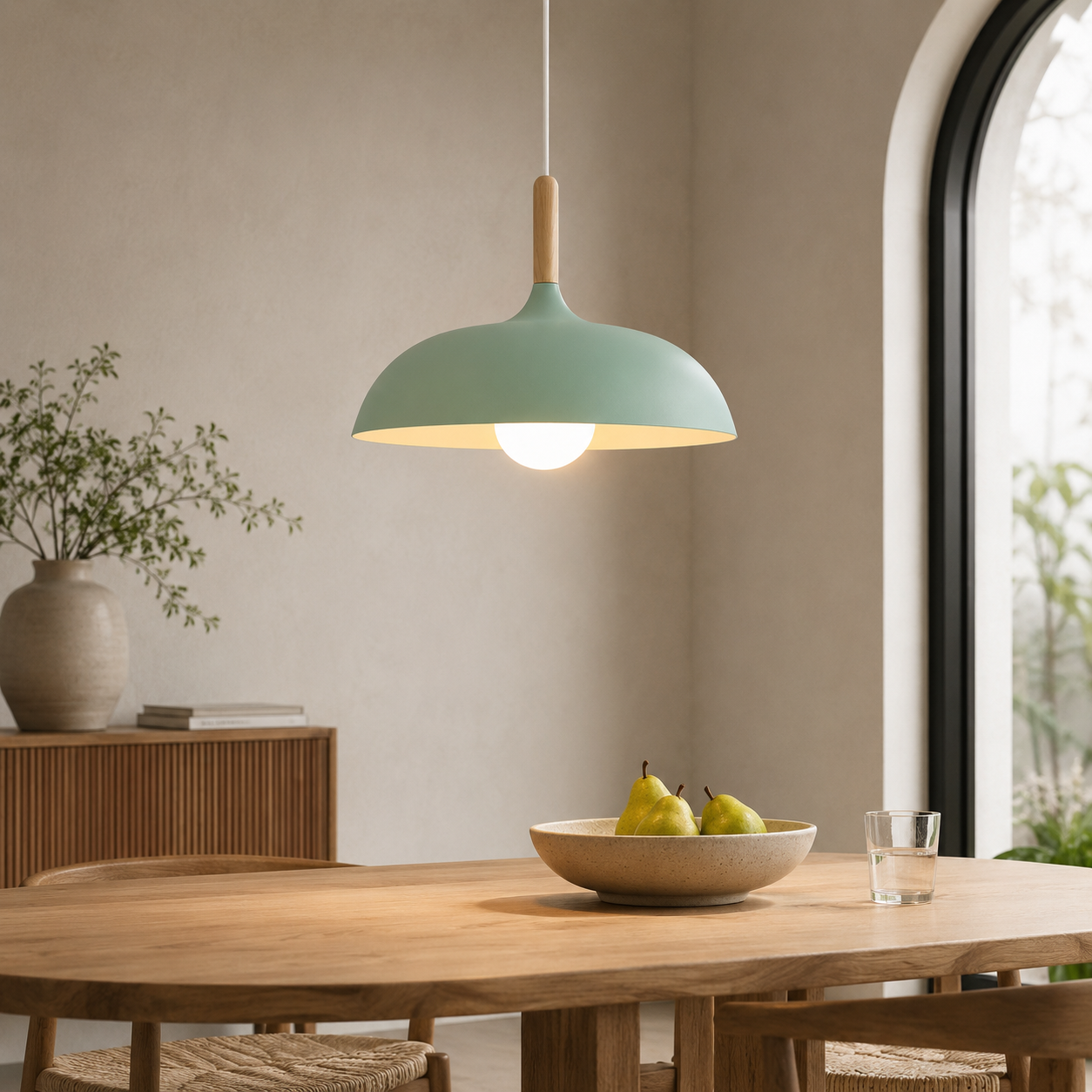 Scandinavian Oak Metal Pendant Light with Minimalist Design | Nexvaro